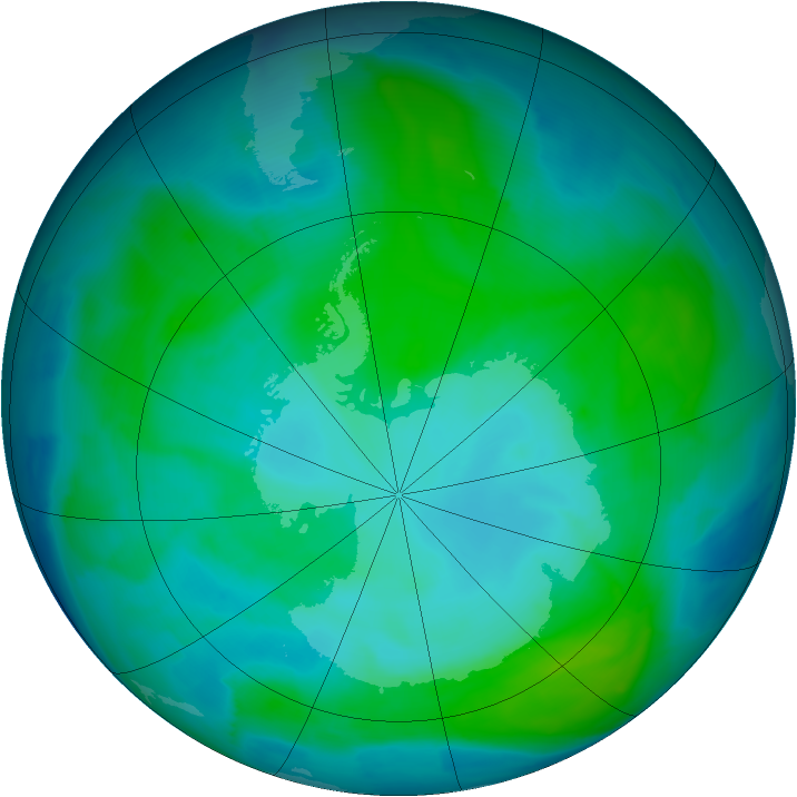 Antarctic ozone map for 11 January 2014
